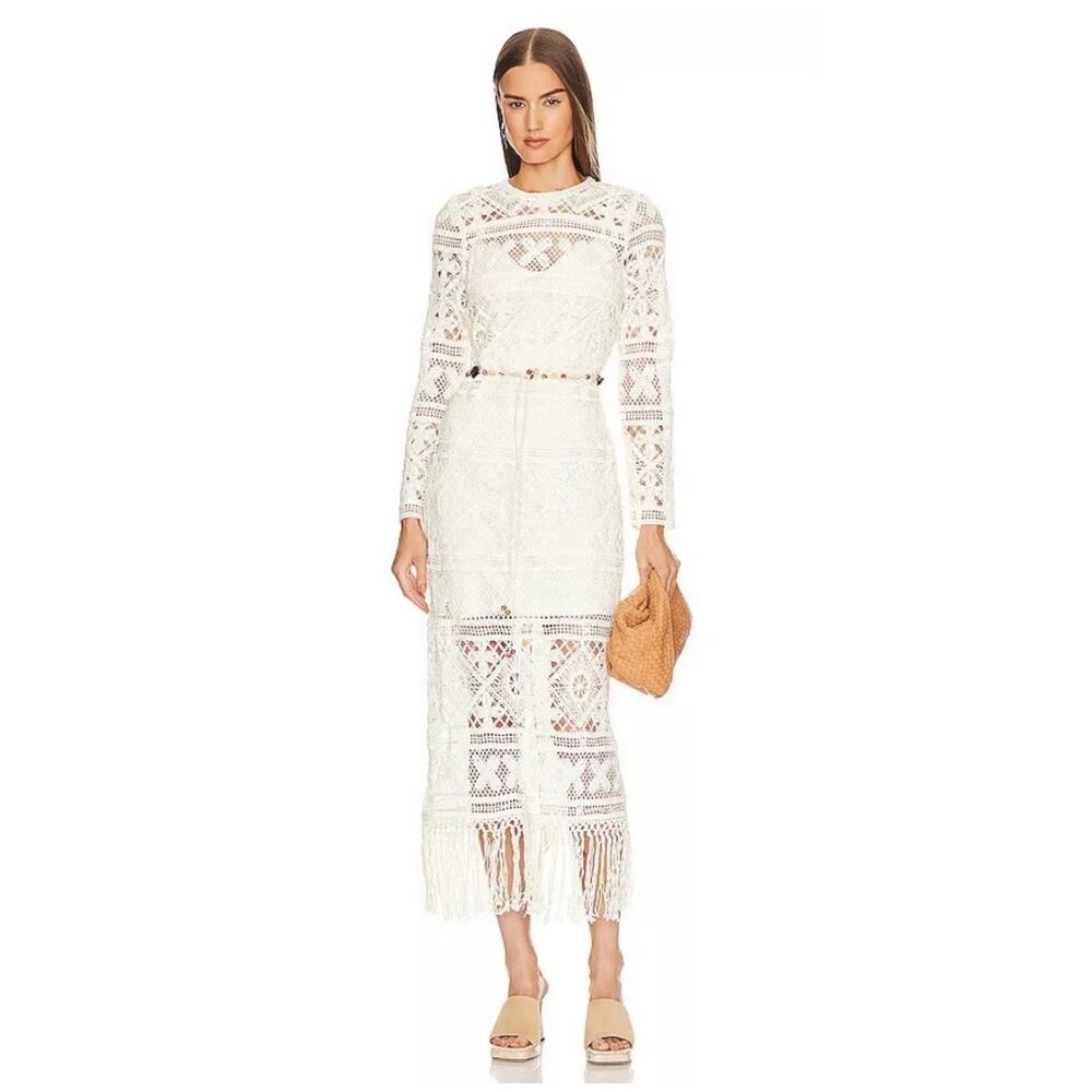 $1000 Zimmermann Cira Ribbon Lace Midi Dress Ivory US Sz 4 P Small Resort - Picture 2 of 16